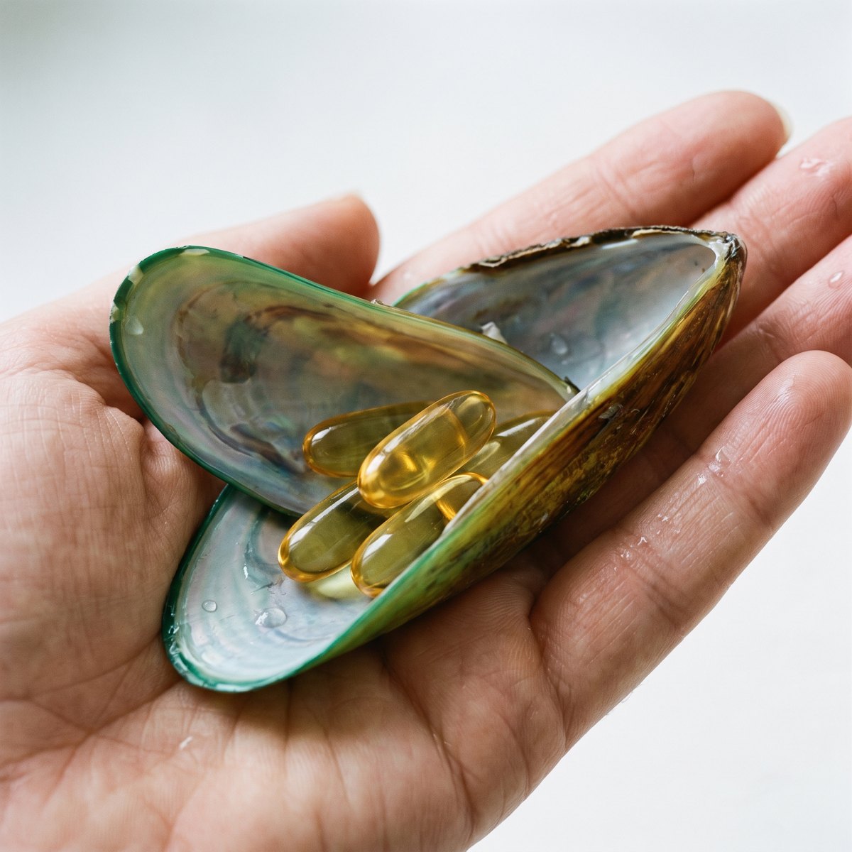 Mussel shell holding softgels